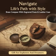 WLIKKS Antiqued Brass Poem Compass with Leather Case