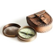 WLIKKS Antiqued Brass Poem Compass with Leather Case