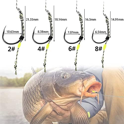 WLIKKS Carp Fishing Hair Rigs - 24 Pcs High Carbon Steel Curved Barbed Hooks with Swivels and Boilies