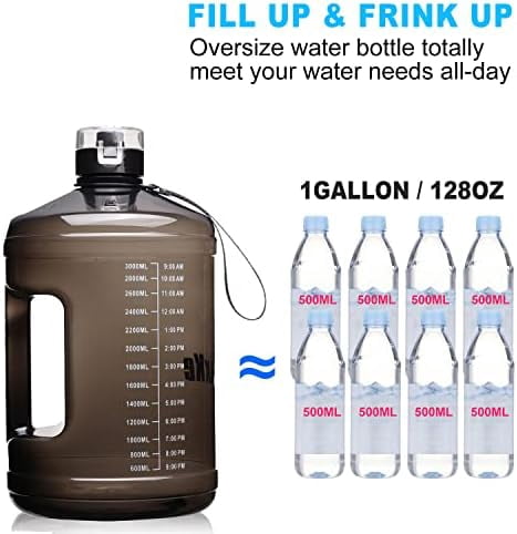 WLIKKS Gallon Big Water Bottle with Handle, 128oz Leakproof BPA Free Fitness Sports Water Bottle with Motivational Time Marker & Wide Mouth Ensure You Drink More Water