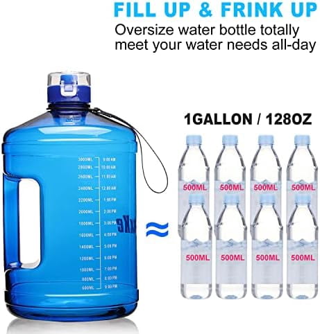 WLIKKS Gallon Big Water Bottle with Handle, 128oz Leakproof BPA Free Fitness Sports Water Bottle with Motivational Time Marker & Wide Mouth Ensure You Drink More Water