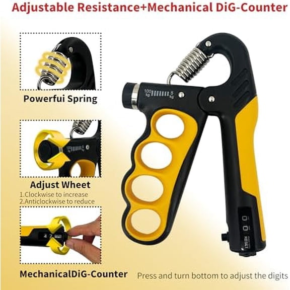 WLIKKS Grip Strength Trainer 2 Pack - Adjustable 11-220Lbs (5-100KG) with Auto Counter, Hand Grip Strengthener, Forearm Exerciser for Athletes, Musicians, Gym, Home, Injury Rehab