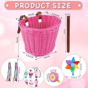 WLIKKS Kids Bike Basket, Detachable Bike Basket for Girls with Colorful Bicycle Streamers, Bicycle Bell, Windmill, Wheel Beads