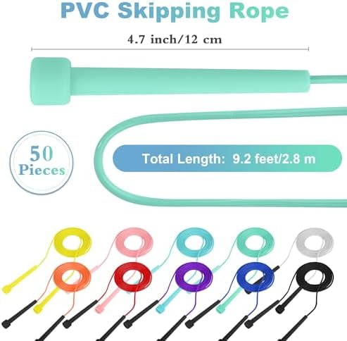 WLIKKS PVC Skipping Rope Adjustable Jump Rope for Kids Multicolor Jump Rope Bulk with Plastic Handles Lightweight for Outdoor Fitness Exercise and Weight Loss, Training and Racing