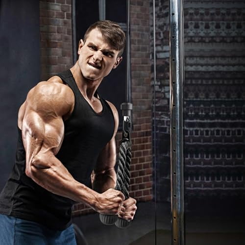 WLIKKS Triceps Rope with Non-Slip Soft Rubber Ends Home Gym Cable Attachment Workout Accessories 28 & 36 inches Long LAT Pulldown Attachment Black and Orange