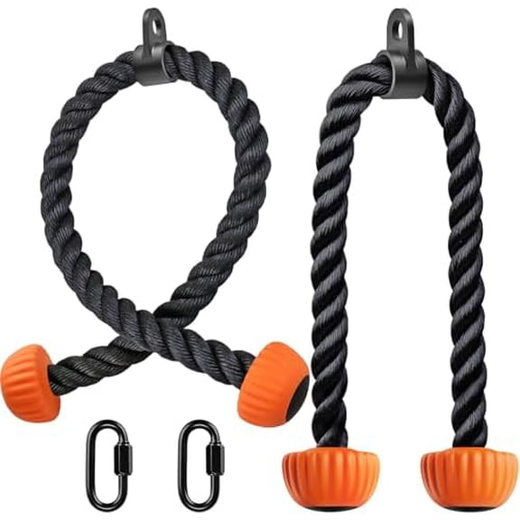 WLIKKS Triceps Rope with Non-Slip Soft Rubber Ends Home Gym Cable Attachment Workout Accessories 28 & 36 inches Long LAT Pulldown Attachment Black and Orange