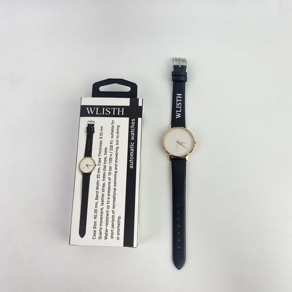 WLISTH automatic watches,Quartz 40mm, Swiss Quartz Watch for Men, Stainless Steel Case, Black Leather Strap