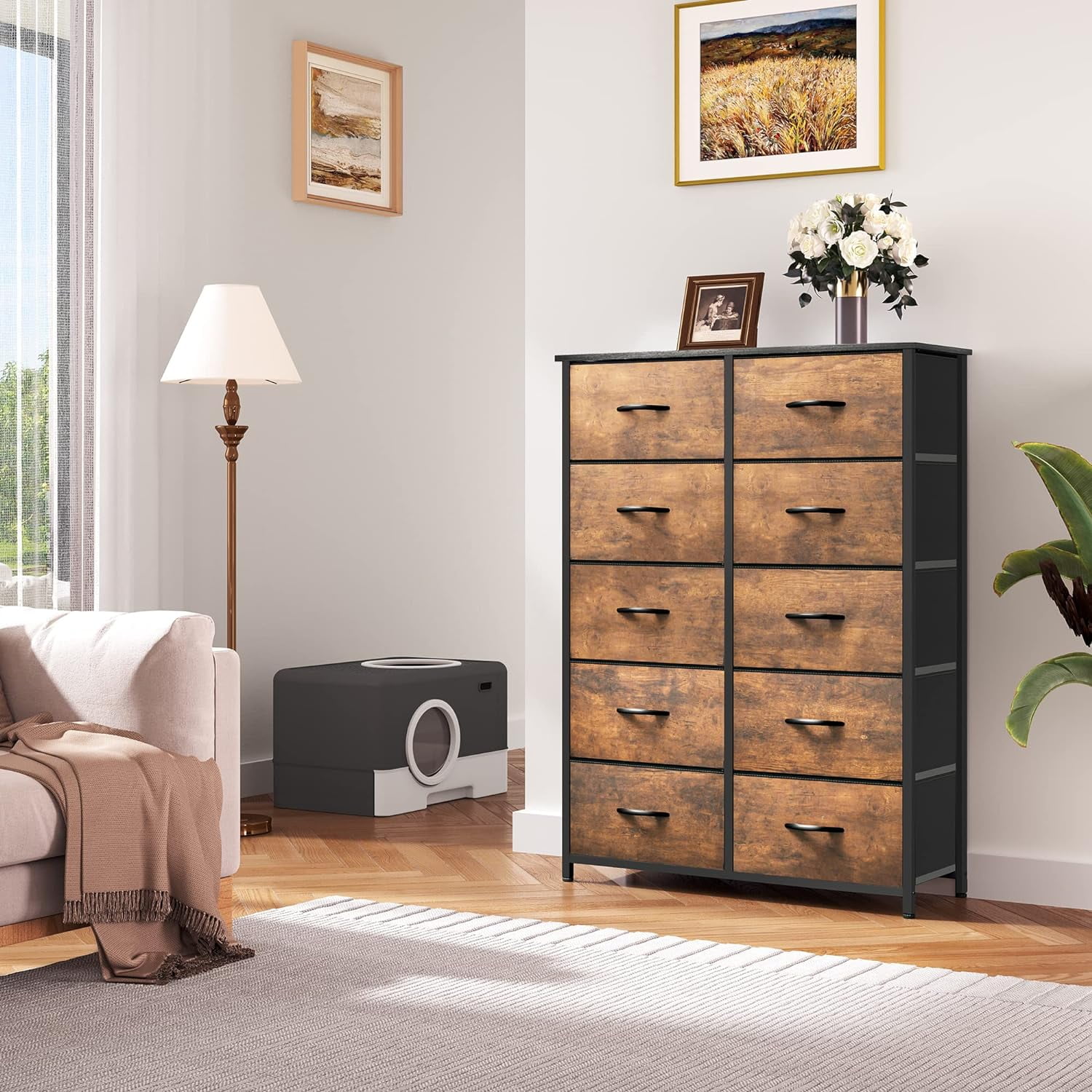 WLIVE Dresser for Bedroom with 10 Drawers, Fabric Storage Tower, Fabric