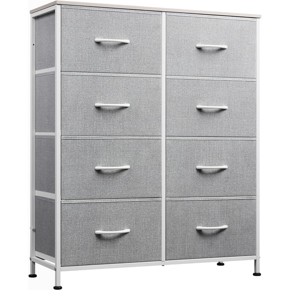 WLIVE Fabric Dresser for Bedroom, Tall Dresser with 8 Drawers, Storage Tower with Fabric Bins, Double Dressers, Chest of Drawers for Closet, Living Room, Hallway, Dark Gray