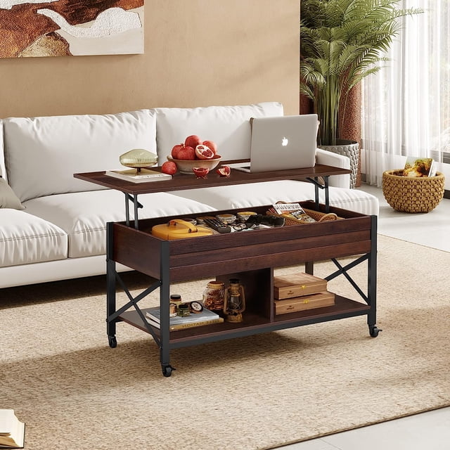 WLIVE Lift Top Coffee Table with Storage, Hidden Compartment, Espresso ...