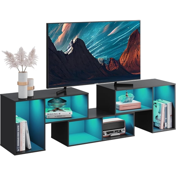 WLIVE TV Stand, Deformable TV Stand with LED Strip, Modern Entertainment Center, Gaming Media 3 Pieces Console Cabinet for Living Room, Bedroom, Black