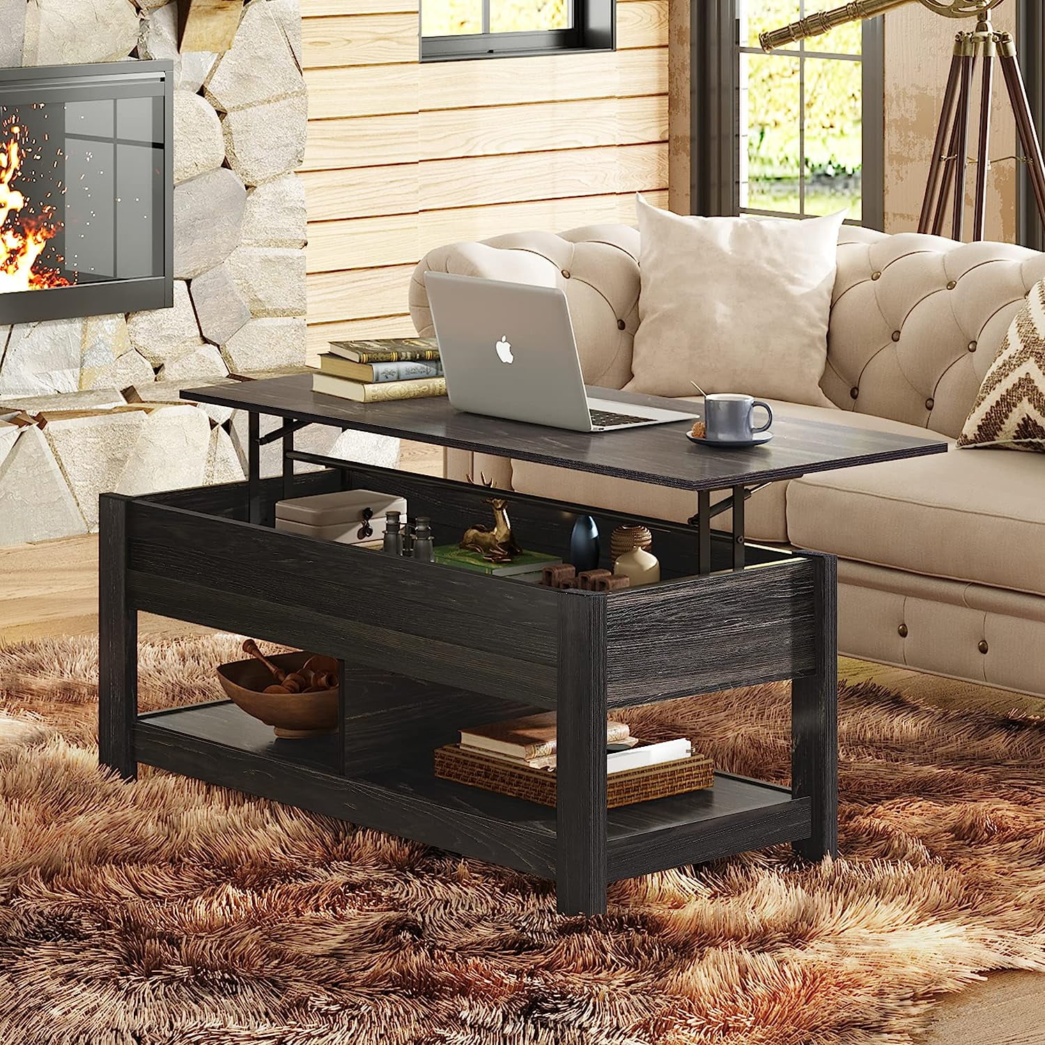 WLIVE Wooden Coffee Table for Living Room, Lift Top Coffee Tables for Home, Rising Tabletop