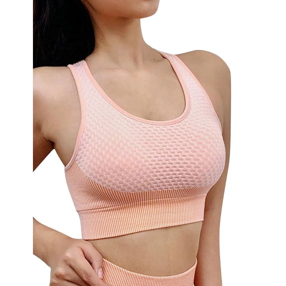 WLJ Women Colorblock Jacquard Back Cross Straps Vest Style Sports Bras