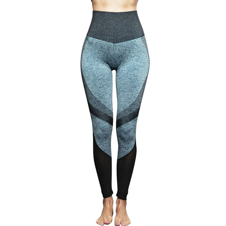 WLJ Women Colorblock Mesh Splicing Stretch High Waist Workout Leggings