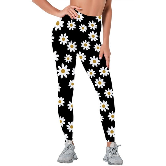 WLJ Women Floral Daisy Print Butt Lifting High Waist Yoga Leggings