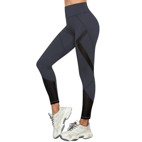 WLJ Women Solid Color Mesh Splicing High Waist Butt Lifting Yoga Pants