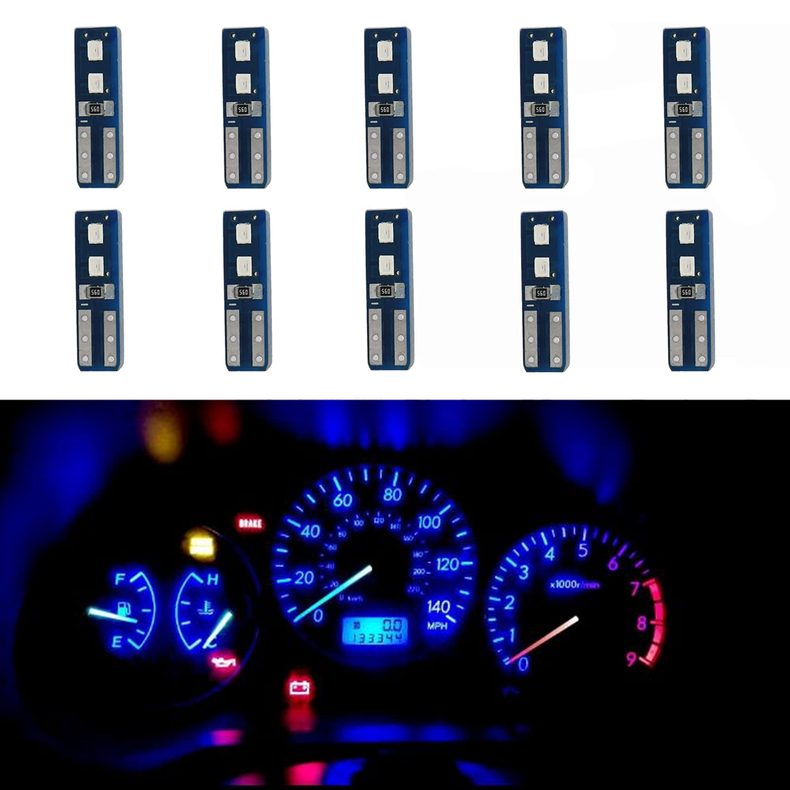 WLJH Blue T5 74 LED Dash Cluster Bulb Kit, Dimmable, 10-Pack - Walmart.com