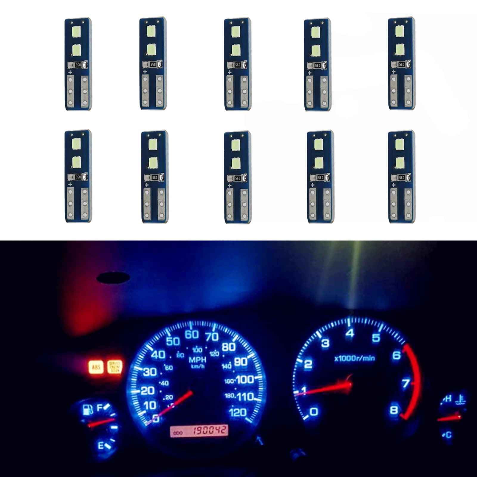 WLJH Ice Blue T5 74 LED Dash Cluster Bulb Kit, Dimmable, 10-Pack ...