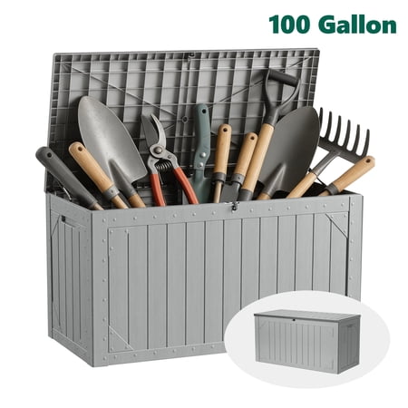 HaiNova 100 Gallon Outdoor Storage Resin Deck Box, Lockable Patio Outdoor Storage Box for Furniture, Garden Tools and Tools Storage, Waterproof, Gray price history and forecast - HaiNova ST024X001A
