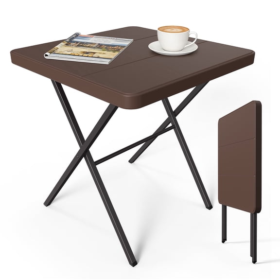 WLLJOY 27 Inch Patio Coffee Folding Table, Firm Utility Square Tea Table, Metal Rust-Proof Frame, for Patio, Garden, Picnic, Outside Portable Brown