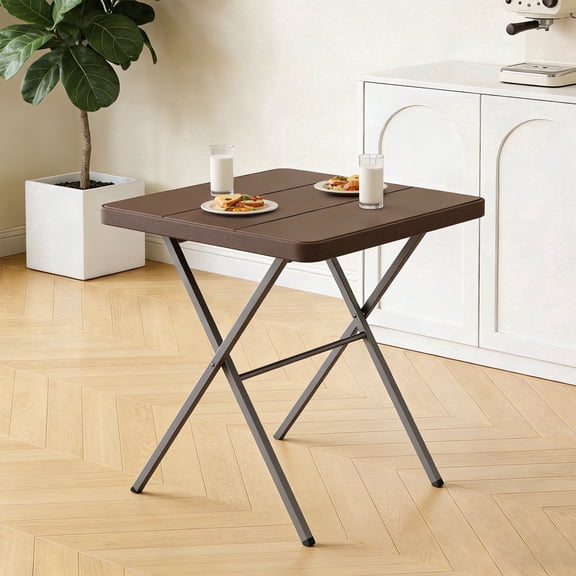 WLLJOY 27 Inch Patio Coffee Folding Table, Firm Utility Square Tea Table, Metal Rust-Proof Frame, for Patio, Garden, Picnic, Outside Portable Brown