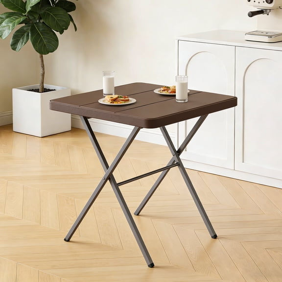 WLLJOY 27 Inch Patio Coffee Folding Table, Firm Utility Square Tea Table, Metal Rust-Proof Frame, for Patio, Garden, Picnic, Outside Portable Brown