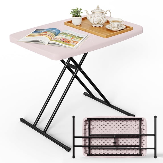 WLLJOY Folding TV Tray Table, 30in Height Adjustable TV Tray for Laptop, Heavy Duty Utility Foldable Table for Small Spaces, Pink