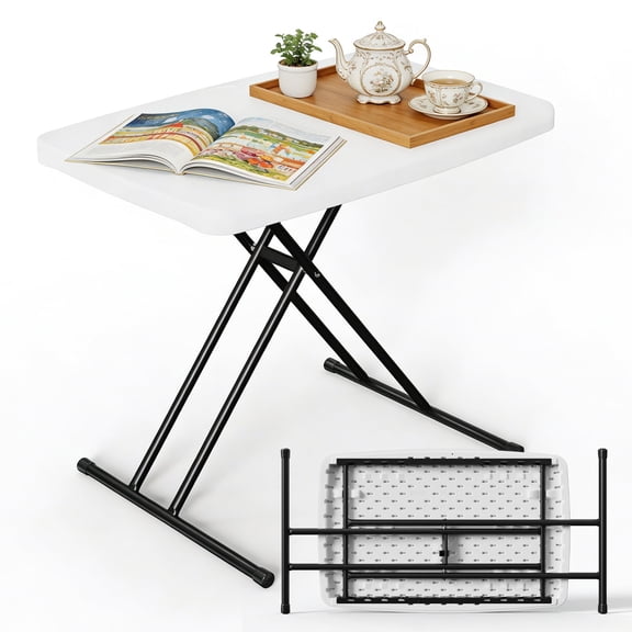 WLLJOY 30in Folding Table, Small TV Tray for Laptop, Heavy Duty Utility Foldable Table for Small Spaces, Height Adjustable, White