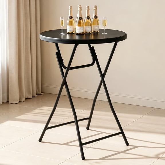 HaiNova 32in Folding Round High Top Table, Cocktail Table, with Removable Legs, Tall Bistro Foldable Bar Height Table for Parties, Patio, Black