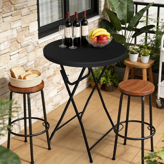 WLLJOY 32in Folding Round High Top Table, Cocktail Table, with Removable Legs, Tall Bistro Foldable Bar Height Table for Parties, Patio, Black
