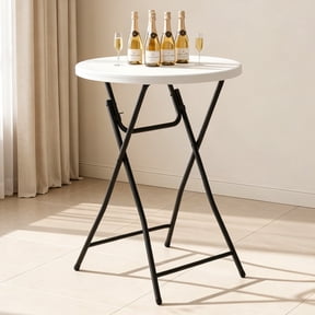 WLLJOY 32in Folding Round High Top Table, Cocktail Table, with Removable Legs, Tall Bistro Foldable Bar Height Table for Parties, Patio, White