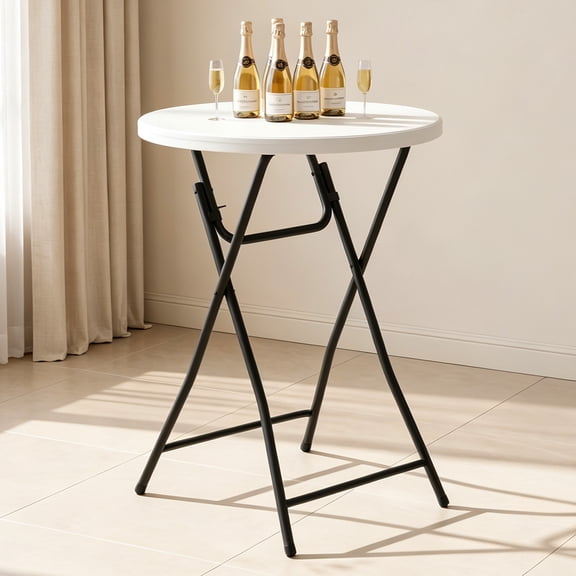WLLJOY 32in Folding Round High Top Table, Cocktail Table, with Removable Legs, Tall Bistro Foldable Bar Height Table for Parties, Patio, White