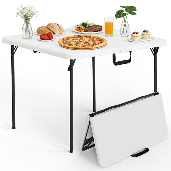 WLLJOY 36in Square Folding Table, Portable Plastic Table with Handle Suitable for Party and Parties Backyard Events, White