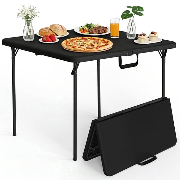 HaiNova 36in Square Folding Table, Portable Plastic Table with Handle Suitable for Party and Parties Backyard Events, Black