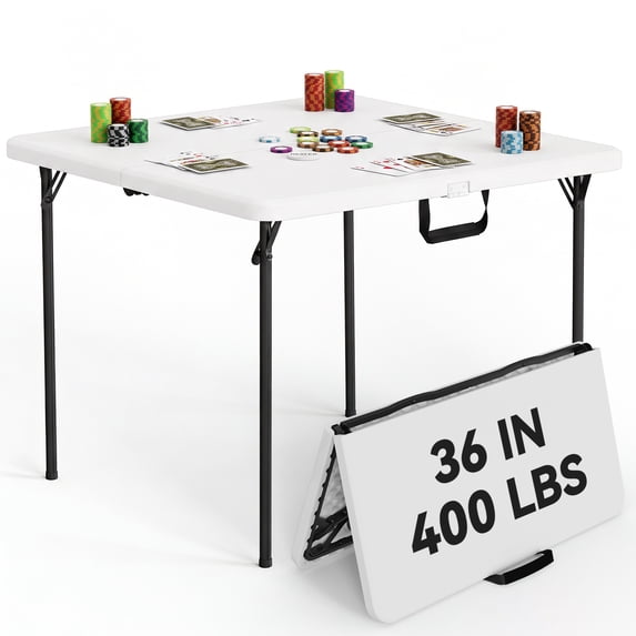 HaiNova 36in Square Folding Table, Portable Plastic Table with Handle Suitable for Party and Parties Backyard Events, White