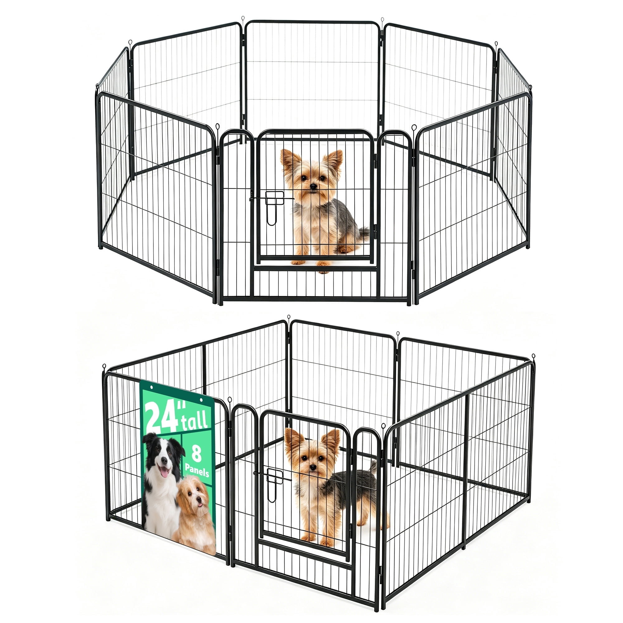 WLLJOY Dog Playpen, 24 Inch 8 Panels Heavy Duty Metal Pet Fence for Indoor/Outdoor, Large Dog Exercise Pen for RV Camping/Yard/Garden, Black