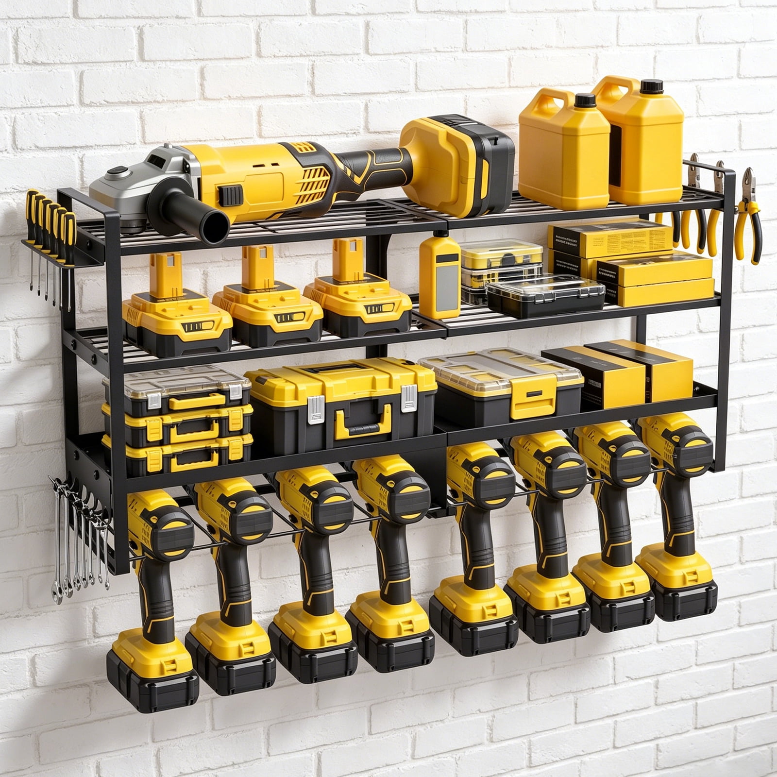 WLLJOY Power Tool Organizer Wall Mount, 4 Layer Heavy Duty Loads 400 lbs, with 8 Drill Holder, Large Tool Storage Rack for Workshop/Utility Room