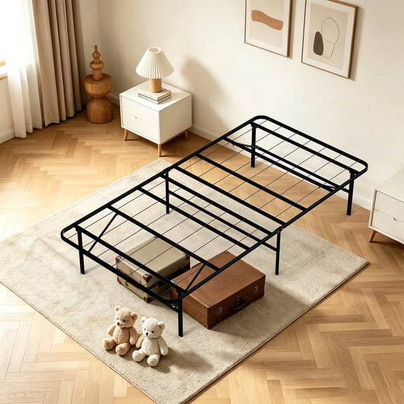 HaiNova Twin Bed Frame Folding Metal Platform Bed Frame with Heavy Duty and Strong Bearing Capacity, 14 Inches High, Black