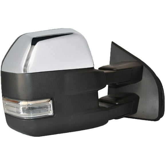 WLLW Passenger Right Side Towing Mirror for Ford F150 Pickup Truck 2015-2020 Power Heated Turn Signal Light Auxiliary Light Puddle Light Tow Mirror 22 Pin Plug Chrome Cap