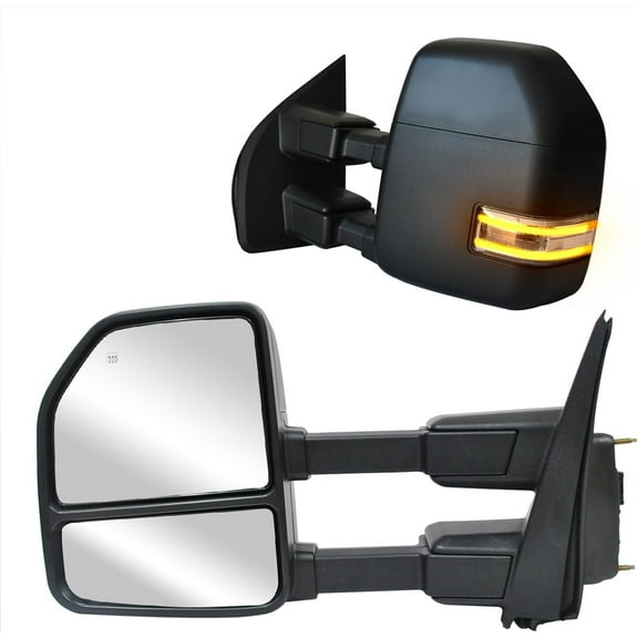 WLLW Towing Mirrors for 2017-2020 Ford F250 F350 F450 F-550 Super Duty Dynamic Signal Light Power Heated Temp Sensor Turn Signal Spot Auxiliary Lamp Puddle Light Pickup Truck Tow Mirrors Black