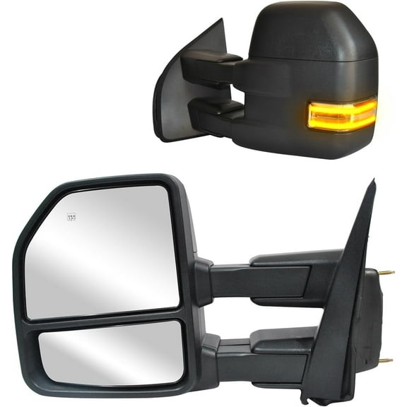 WLLW Towing Mirrors for Ford F150 Pickup Truck 2015 2016 2017 2018 2019 2020 Power Heated Dynamic Signal Light Turn Signal Light Auxiliary Light Puddle Light Tow Mirrors 22 Pin Plug Black Housing