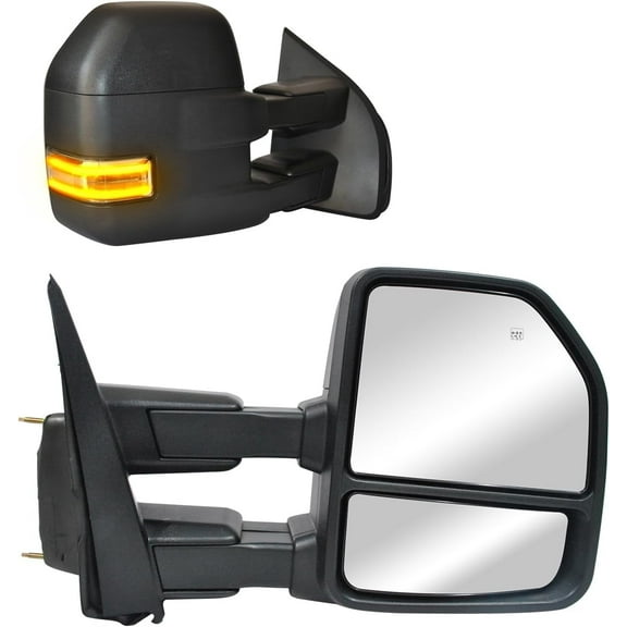 WLLW Towing Mirrors for Ford F150 Pickup Truck 2015 2016 2017 2018 2019 2020 Power Heated Dynamic Signal Light Turn Signal Light Auxiliary Light Puddle Light Tow Mirrors 8 Pin Plug Black Housing
