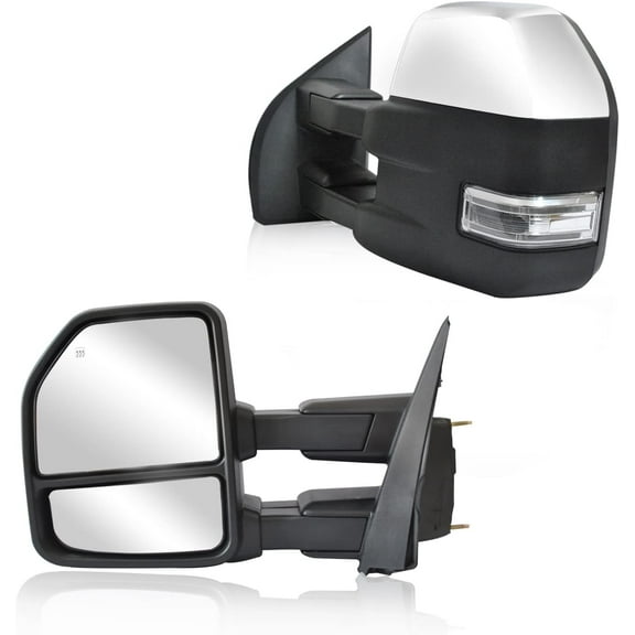 WLLW Towing Mirrors for Ford F150 Pickup Truck 2015 2016 2017 2018 2019 Power Heated Turn Signal Light Auxiliary Light Puddle Light Tow Mirrors 22 Pin Plug Chrome Cap