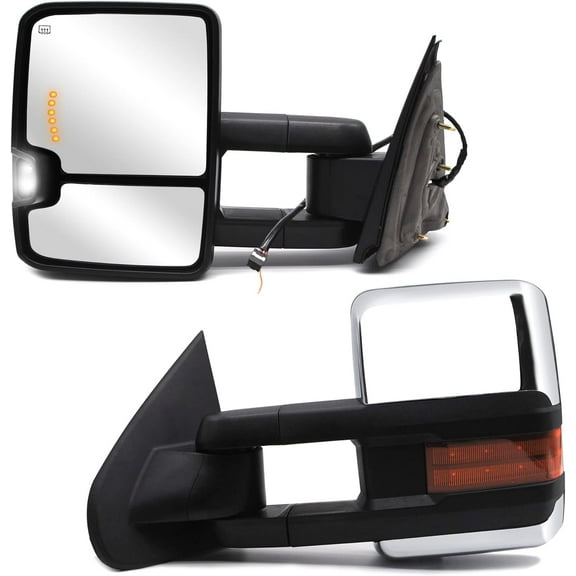 WLLW Towing Mirrors fit for 2015-2018 Chevy Silverado 1500 2500 3500 GMC Sierra Power Heated Turn Signal Arrow Signal Light Auxiliary Lamp Manual Extendable Chrome Cap Tow Mirrors