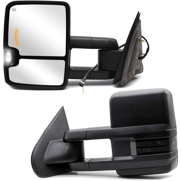 WLLW Towing Mirrors fit for 2015-2018 Chevy Silverado 1500 2500 3500 GMC Sierra with Power Heated Turn Signal Arrow Signal Light Auxiliary Lamp Manual Extendable Folding Black Cap Smoke Lamp Housing