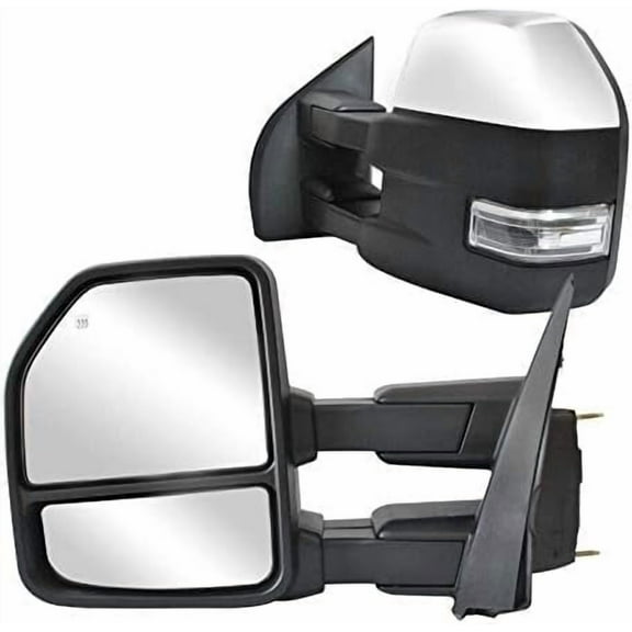 WLLW Towing Mirrors for Ford F150 Pickup Truck 2015 2016 2017 2018 2019 2020 Power Heated Turn Signal Light Tow Mirrors 8 Pin Plug Chrome Cap