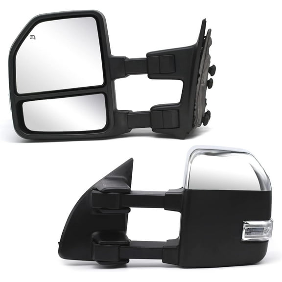 WLLW [Upgrade style] Towing Mirrors fit for 1999-2016 Ford F250 F350 F450 F-550 Super Duty Pickup Truck Manual Adjust Manual Extendable Chrome Cap Tow Mirrors