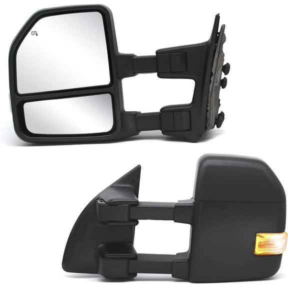 WLLW [Upgrade style] Towing Mirrors fit for 1999-2016 Ford F250 F350 F450 F-550 Super Duty Power Heated LED Turn Signal Lamp Auxiliary Light Pickup Truck Black Housing