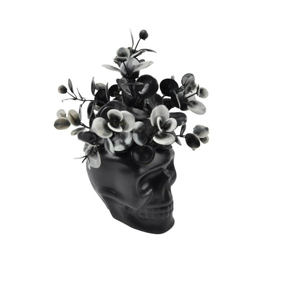 WLOELOEW A Halloween Potted Plant Decoration Artificial Plant Black Skull Landscapes Decoration Indoor Holiday Party Decoration