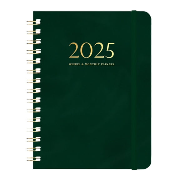 WLOELOEW A5 Coil Planner 2025 Weekly Diary With Elastic Bands 140 Pages Paper Notebook Army Green Color Size 8.46X5.98 Inches 1-Pack Coil Planner Army Green